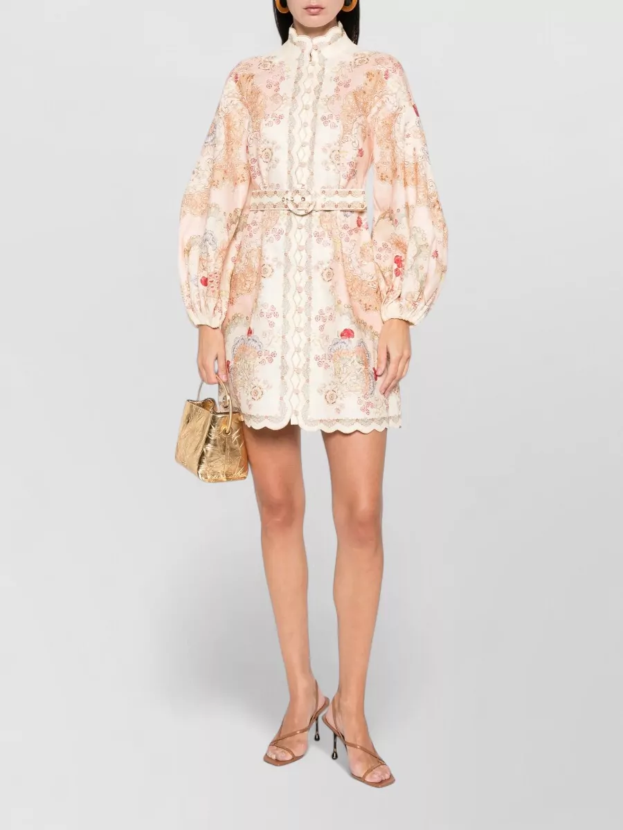 Zimmermann Linen Floral-Print Belted Mini Dress