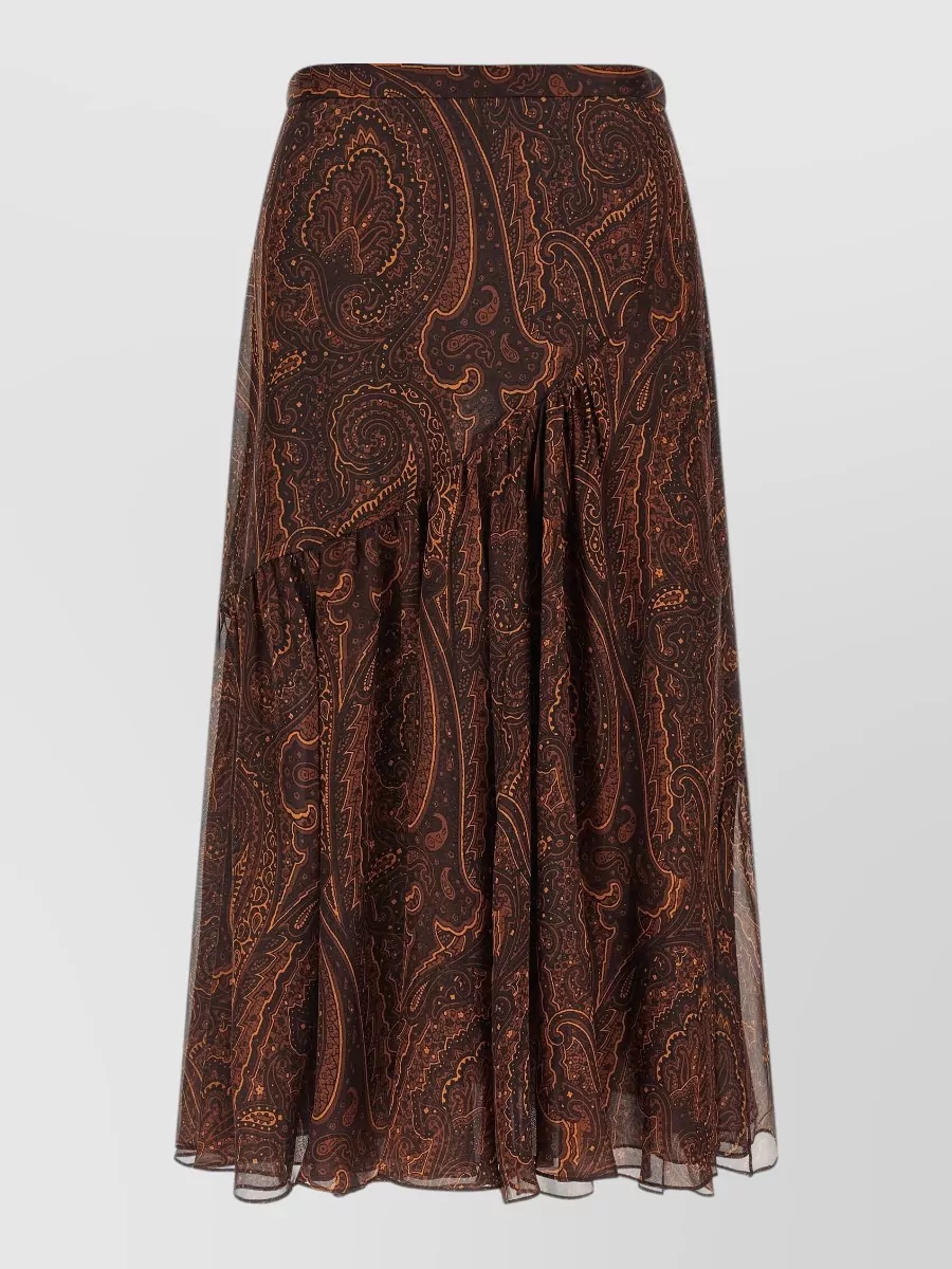 Etro silk paisley print asymmetric ruffled maxi skirt