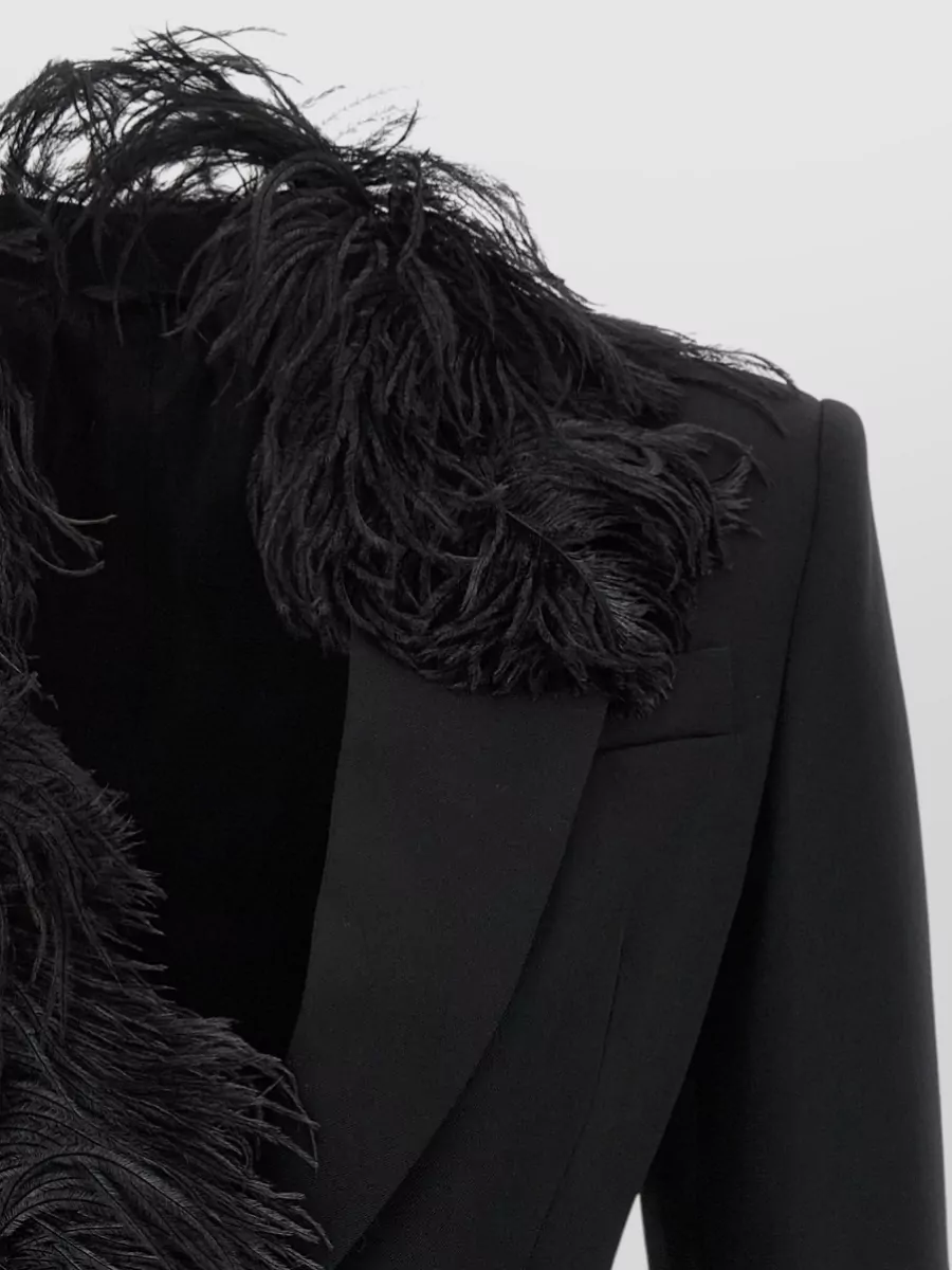 The Attico Feather-Trim Single-Breasted Wool Blazer