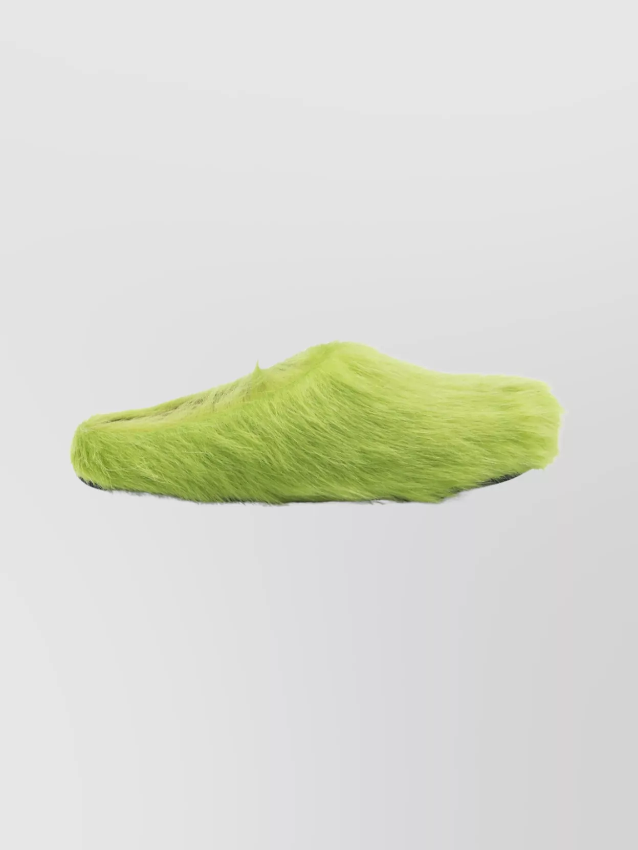 Marni Faux Fur Round Toe Slippers With Heel In Green