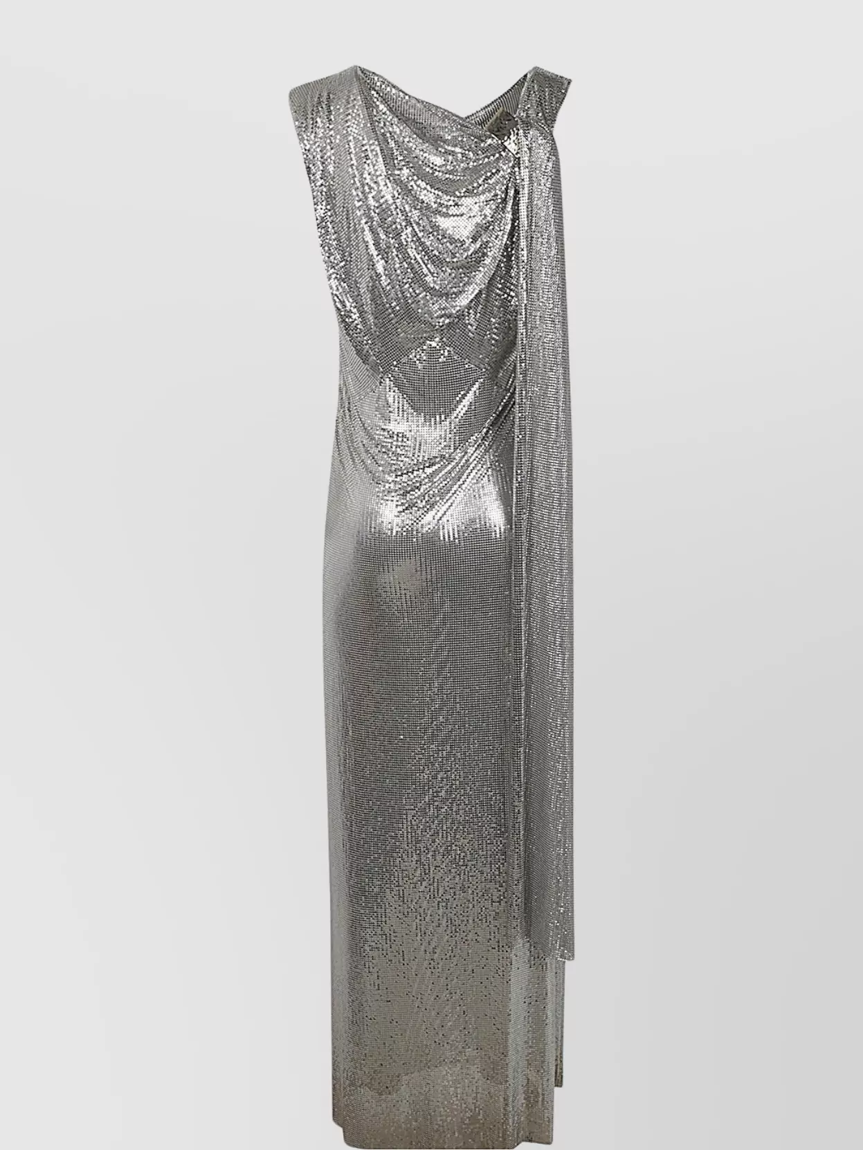 Paco Rabanne Mesh Draped Maxi Sequin Dress