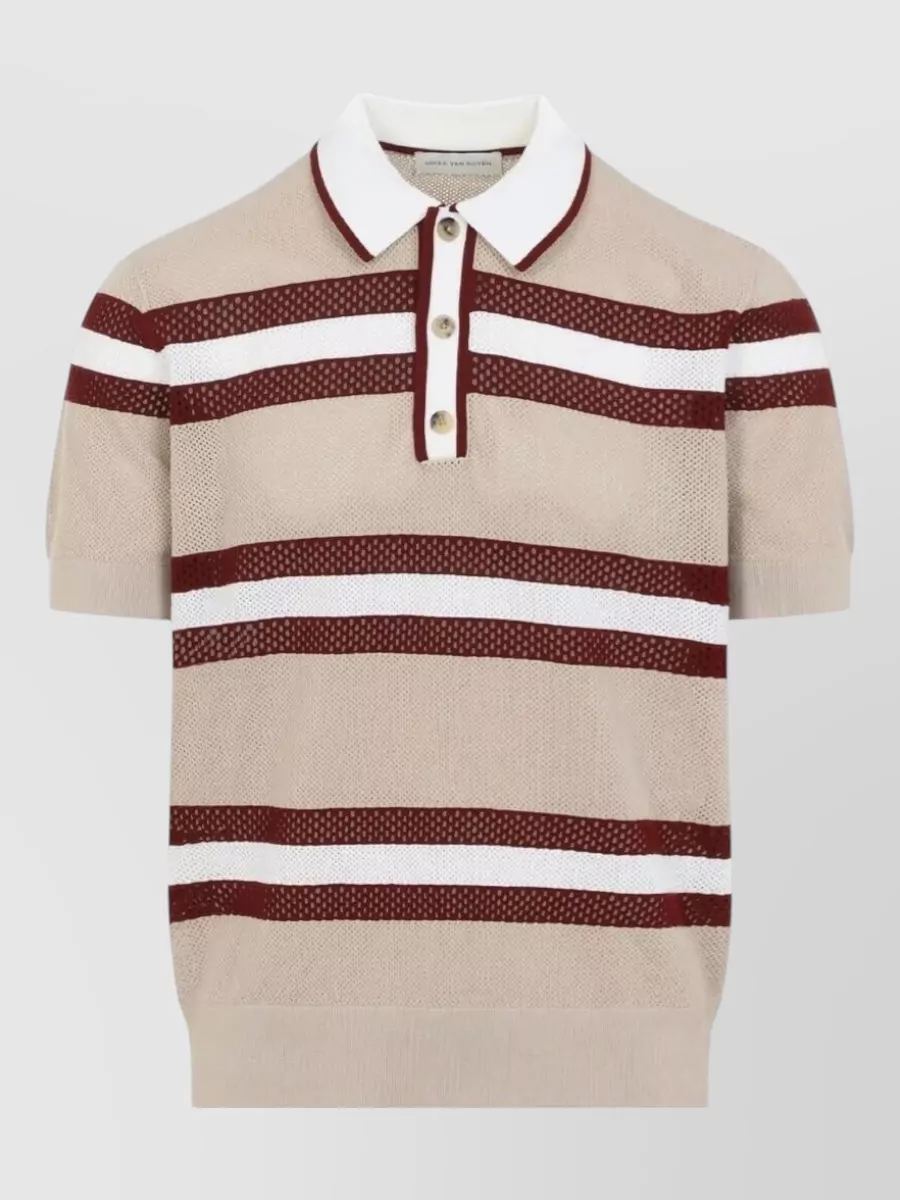 Dries Van Noten Striped mesh short-sleeve polo shirt | The Fashion