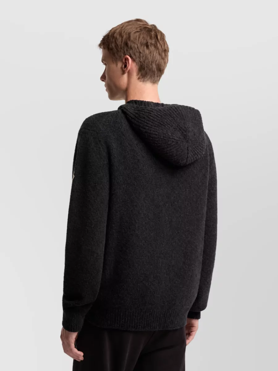 Moncler Bouclé Wool Hooded Zip Cardigan