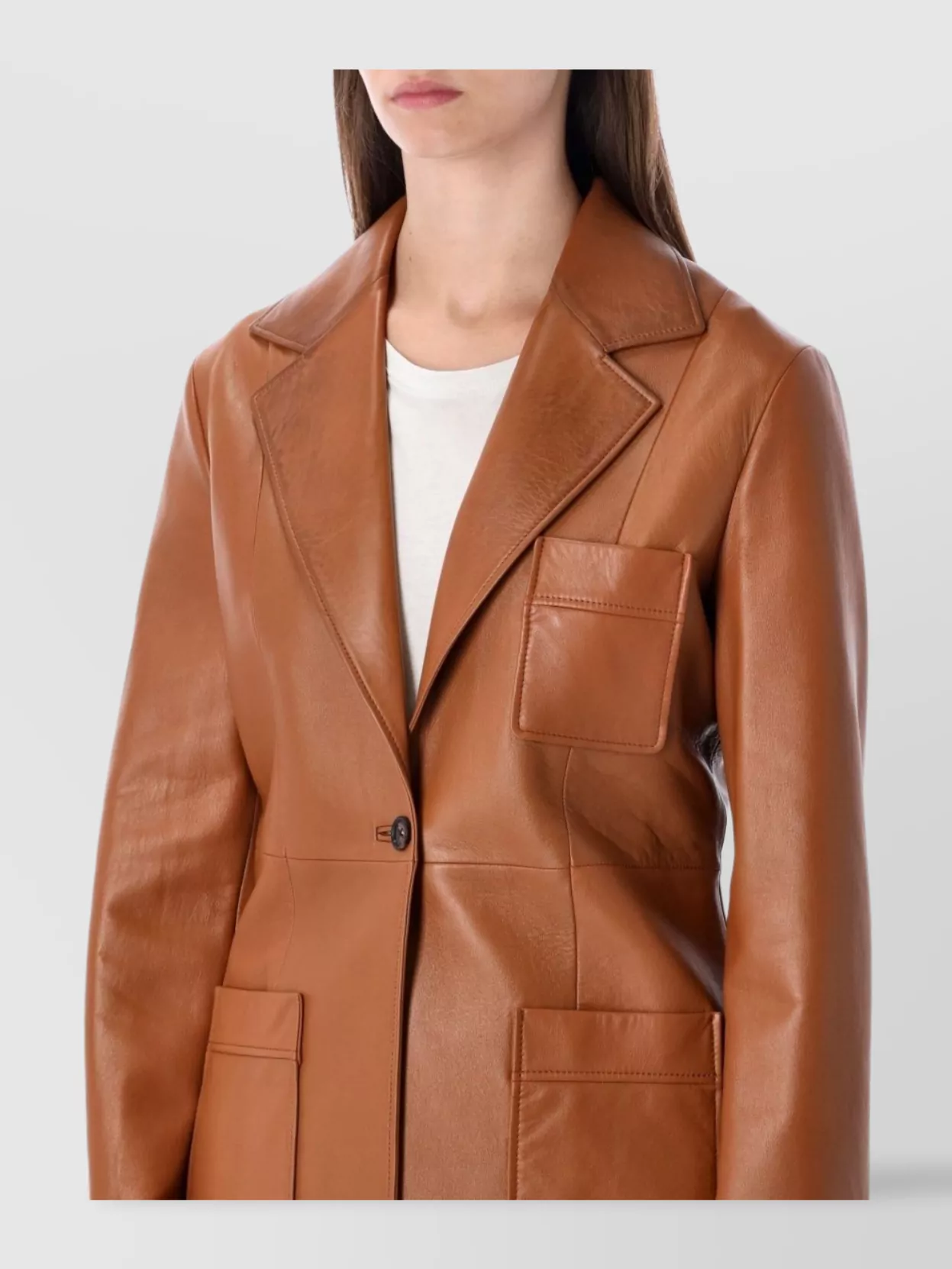 Chloé Structured Leather Blazer Notched Lapel In Brown