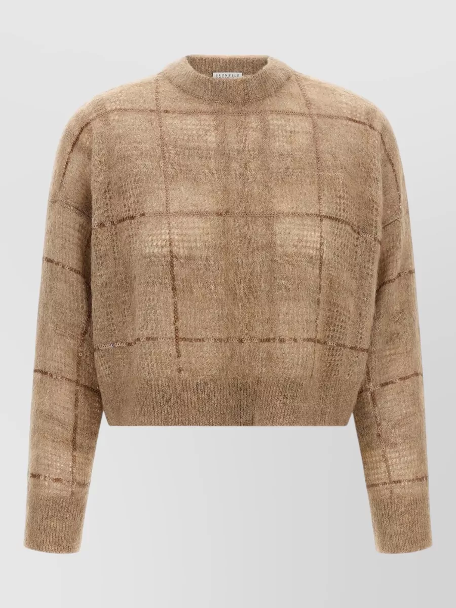 Brunello Cucinelli sequin check cropped knitted top