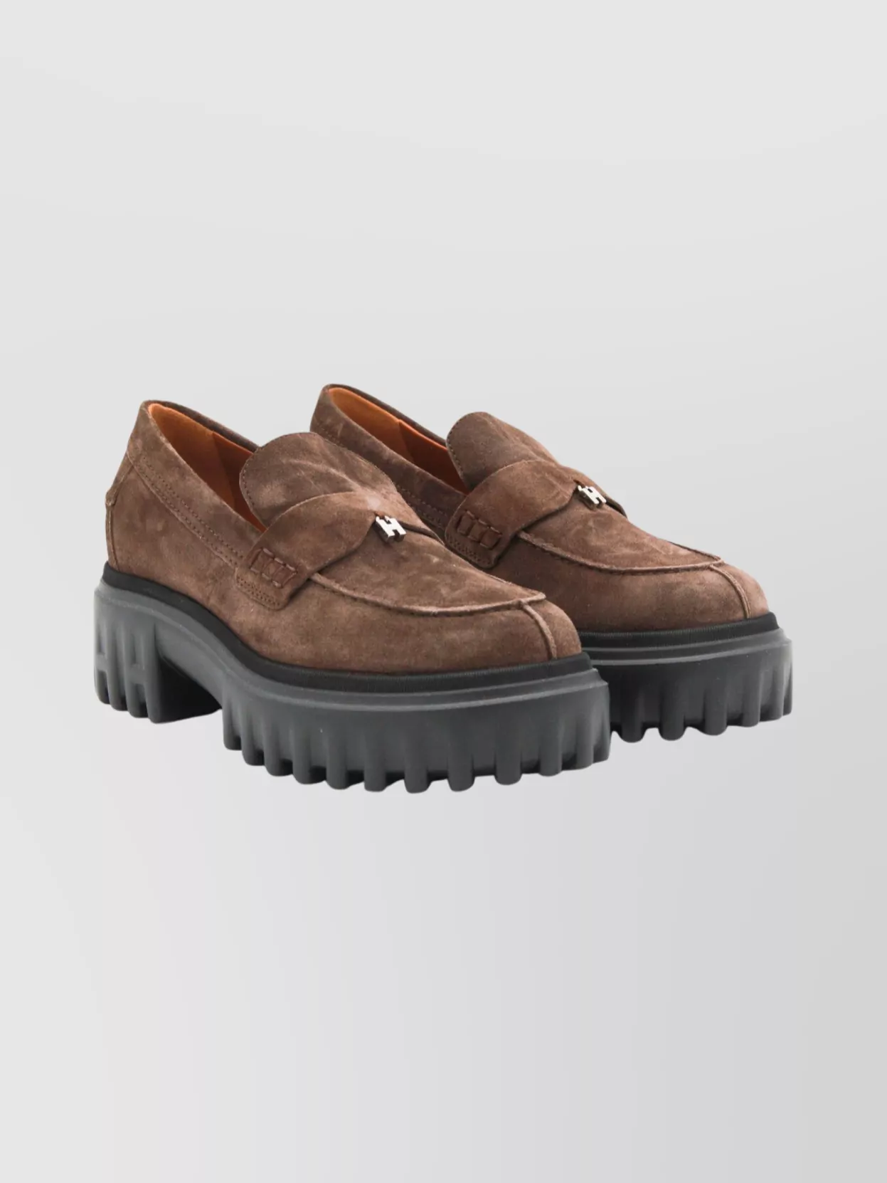 Hogan Suede Loafers With Chunky Sole Design In Brown