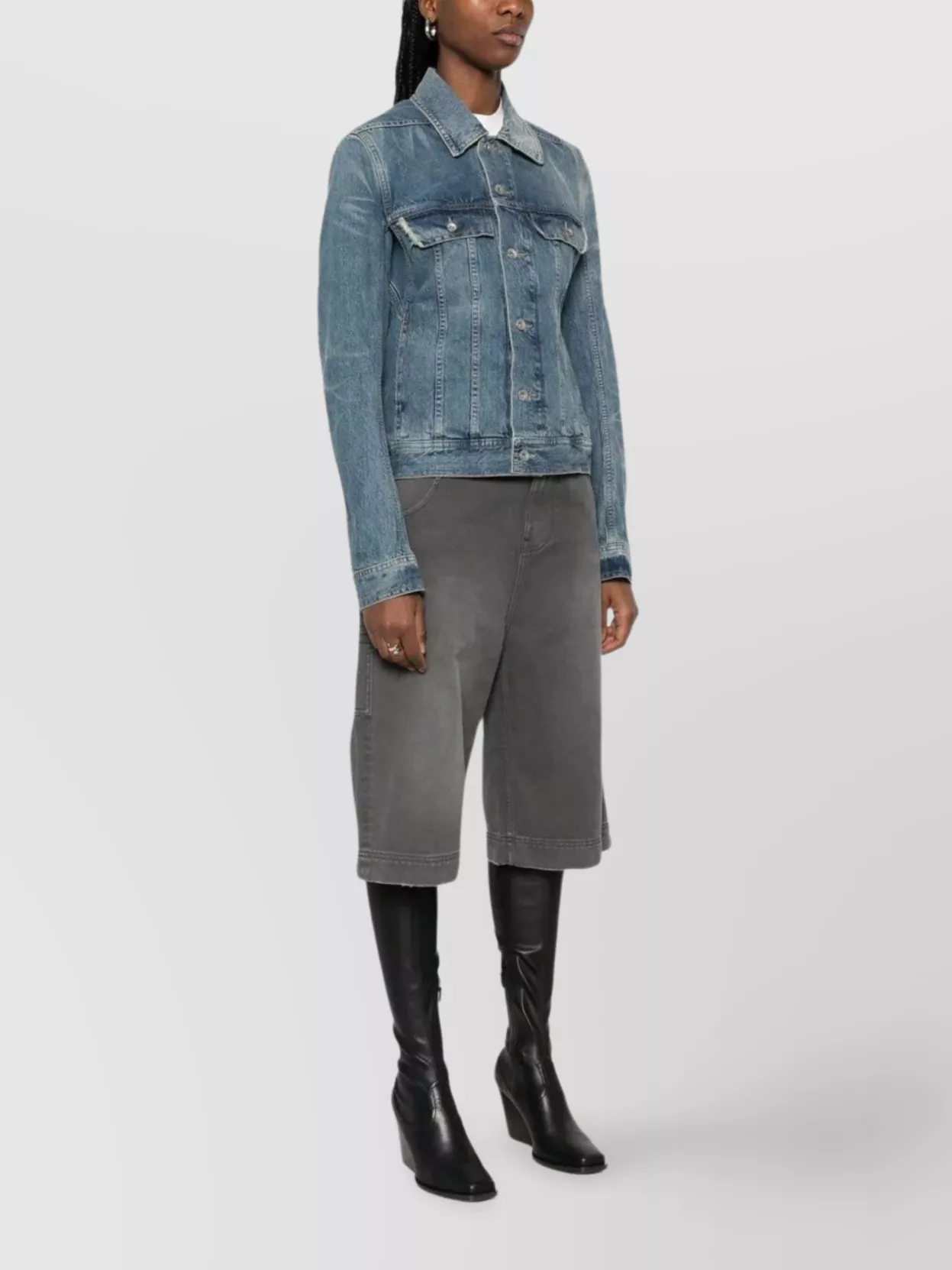 Rick Owens Drkshdw Denim Jacket With Waistbands And Pockets
