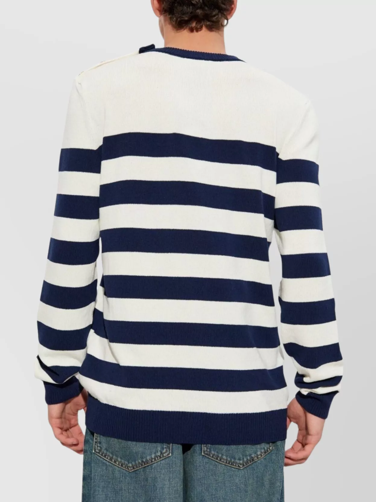 Balmain Striped Crew Neck Long Sleeve Sweater