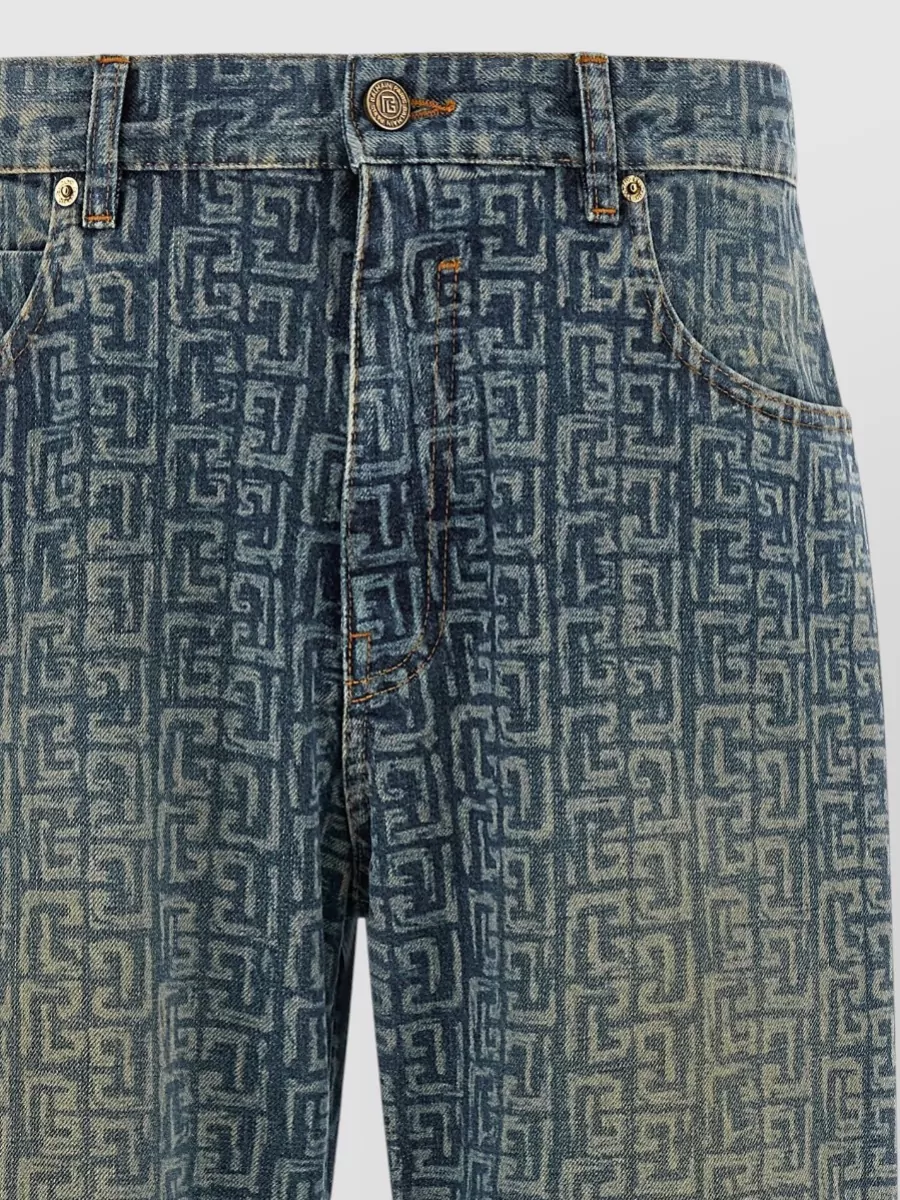 Balmain Monogram Denim Trousers All Over Pattern
