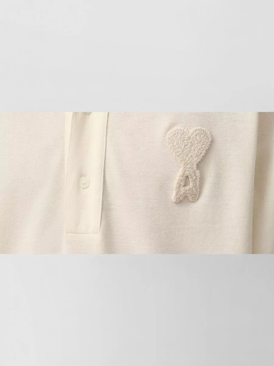 Ami Paris Boxy Fit Piqué Polo Shirt Crochet Patch