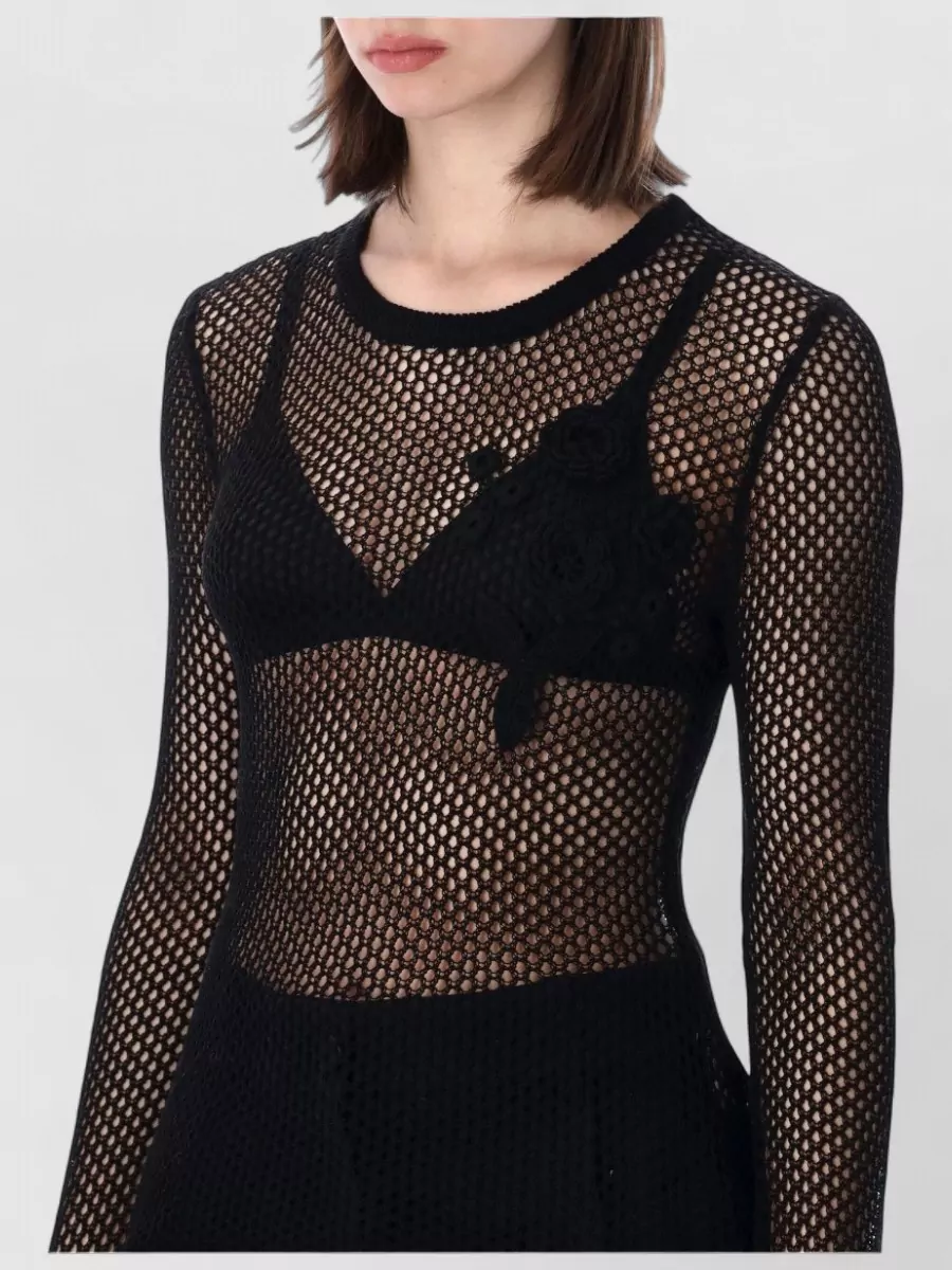Ganni Organic Cotton Open-Knit Long-Sleeve Top