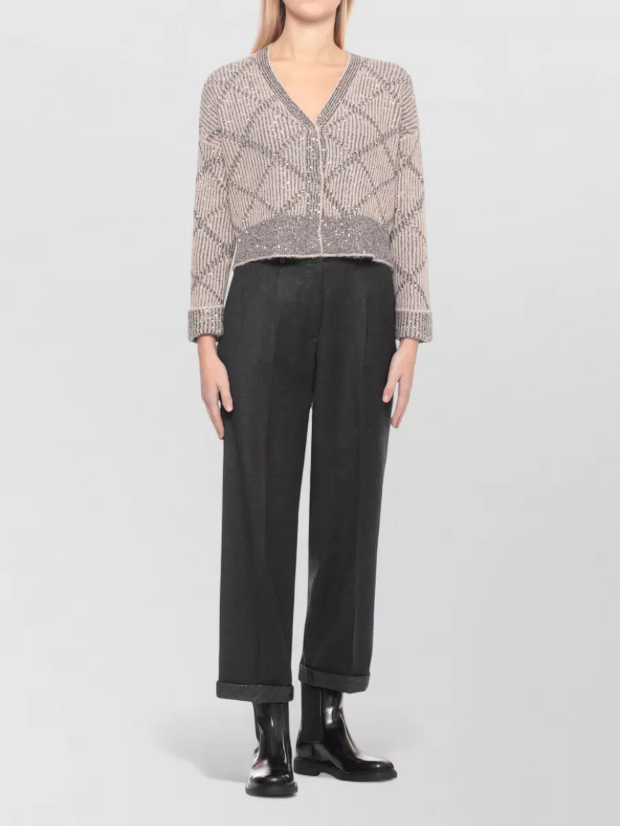 D.exterior V-Neck Sequin Long-Sleeve Cardigan