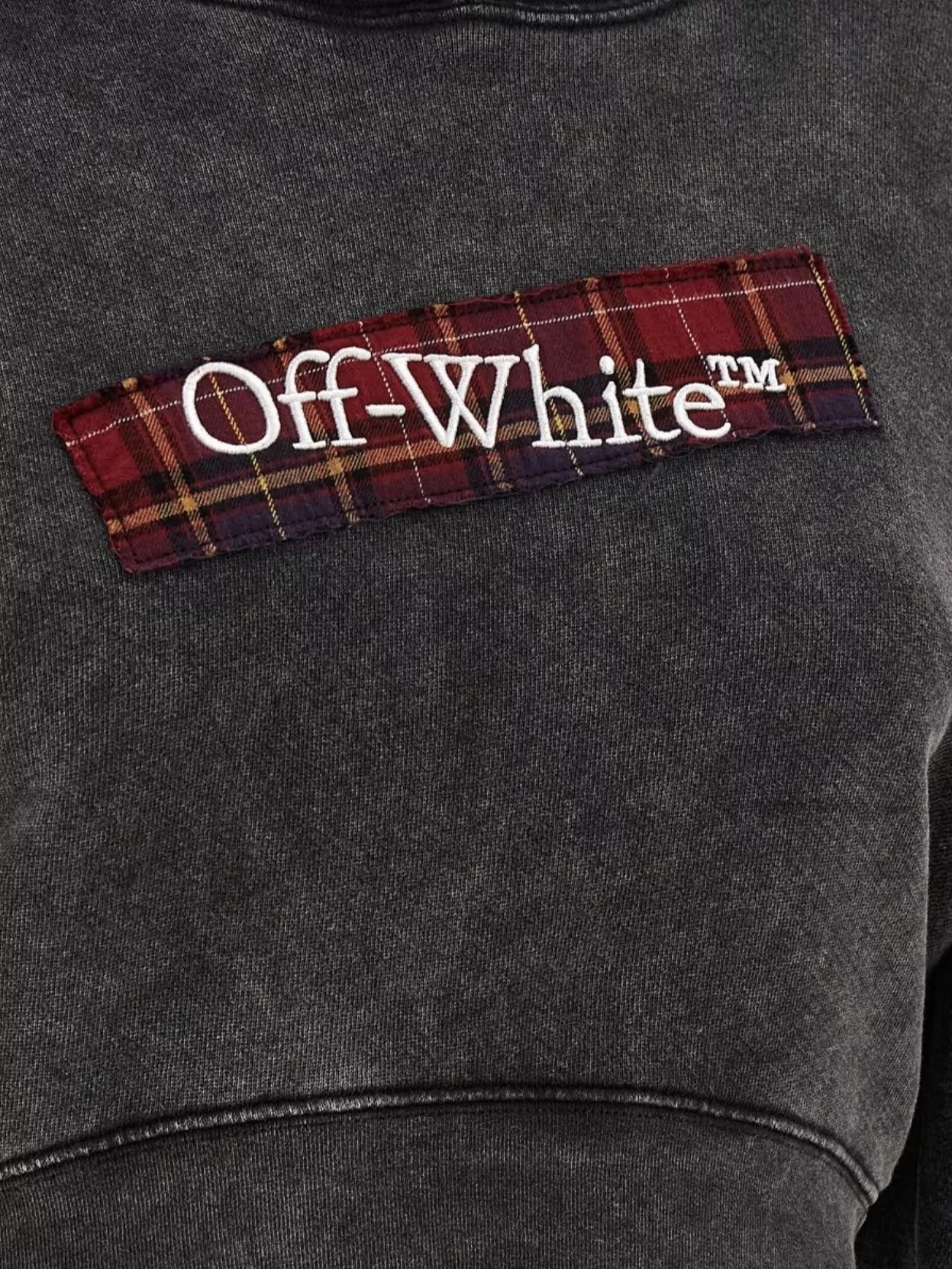 Off-White Cropped Hoodie Plaid Patch