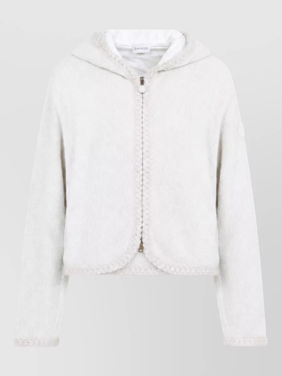 Moncler Hooded Zip-Up Fine-Knit Cardigan