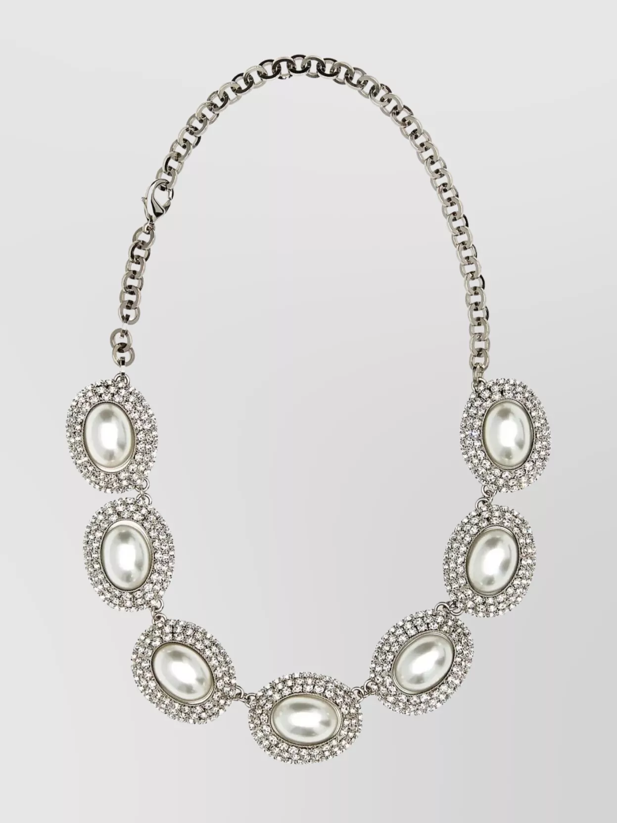 Shop Alessandra Rich Metal Necklace With Rhinestone And Pearl Embellishments