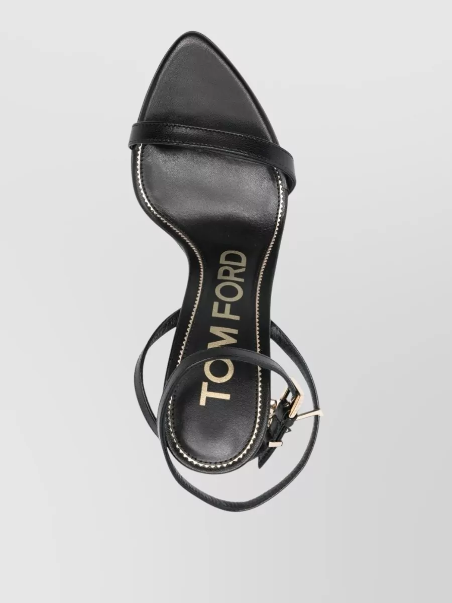 Tom Ford Leather Sandals Ankle Strap Metallic Heel