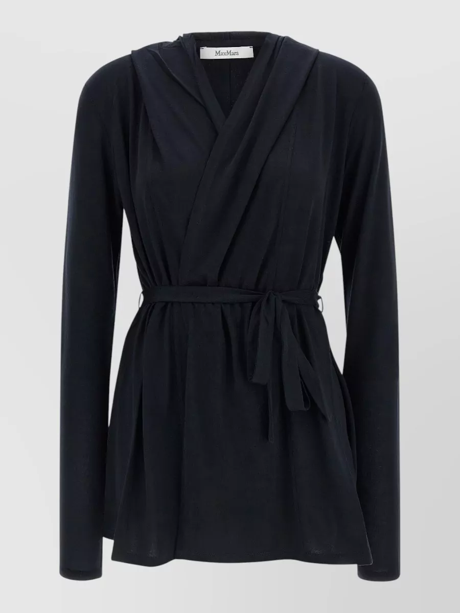 Max Mara silk hooded long-sleeve belted cardigan