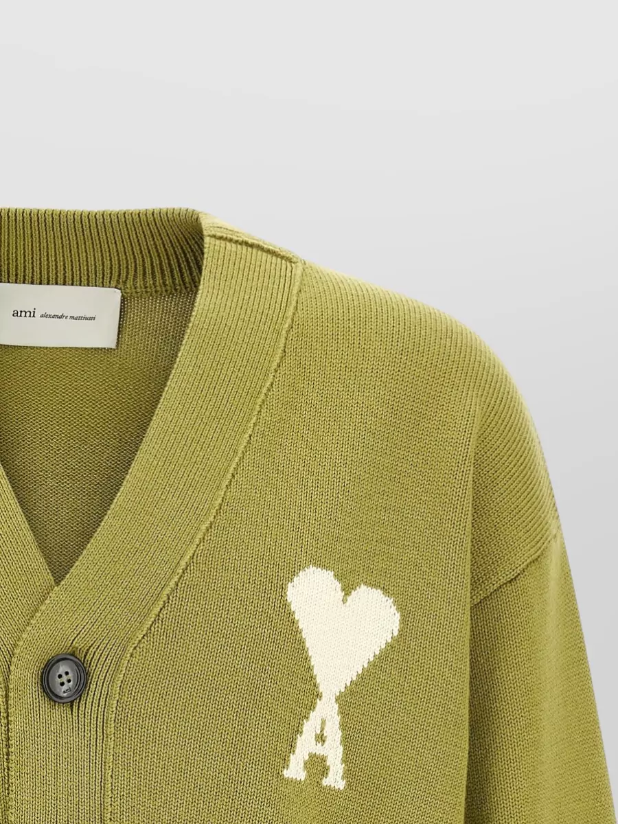 Ami Paris Ami De Coeur V Neck Knit Cardigan