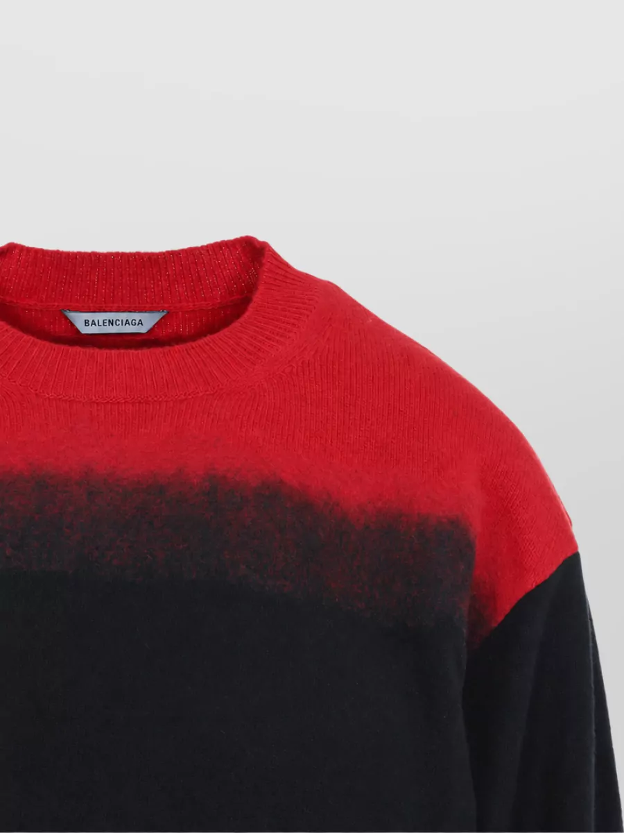 Balenciaga Wool Cropped Gradient Ribbed Crewneck Sweater