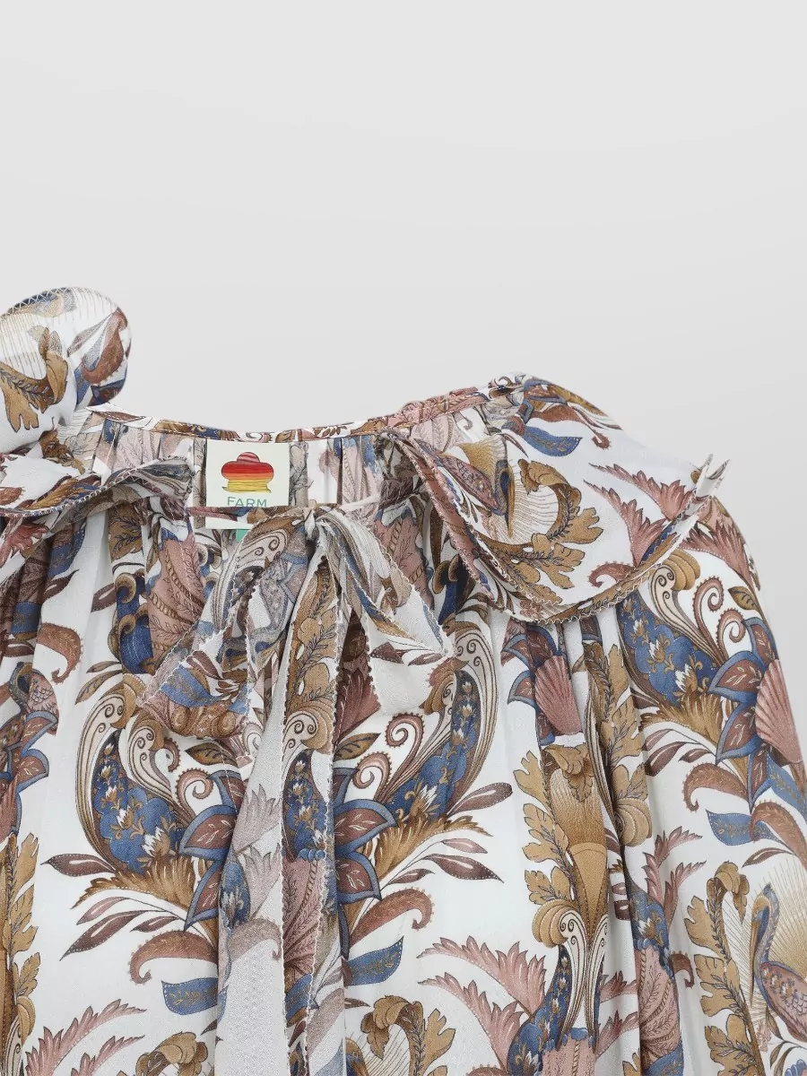 Farm Rio Printed Viscose Draped Long-Sleeve Blouse