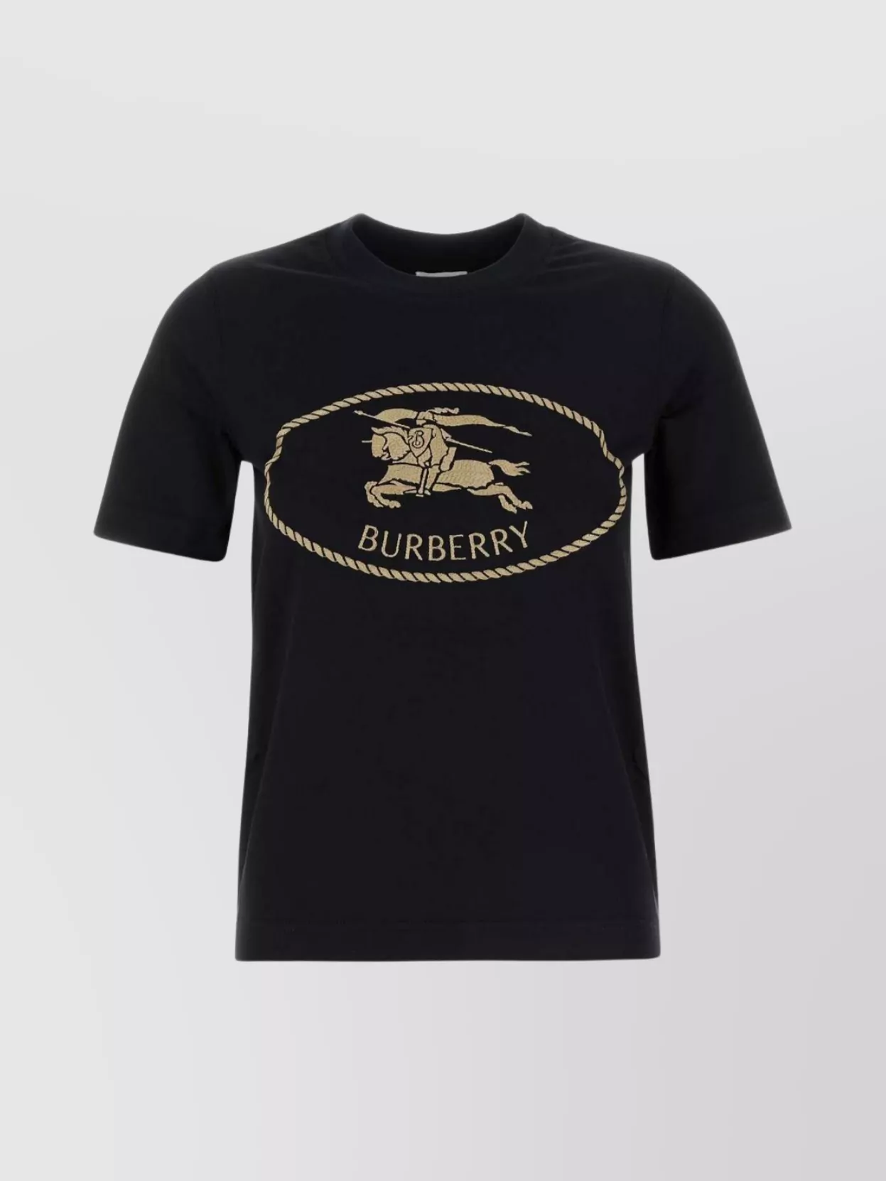 Burberry Black Crewneck T-shirt With Logo Embroidery On The Front In Cotton Woman