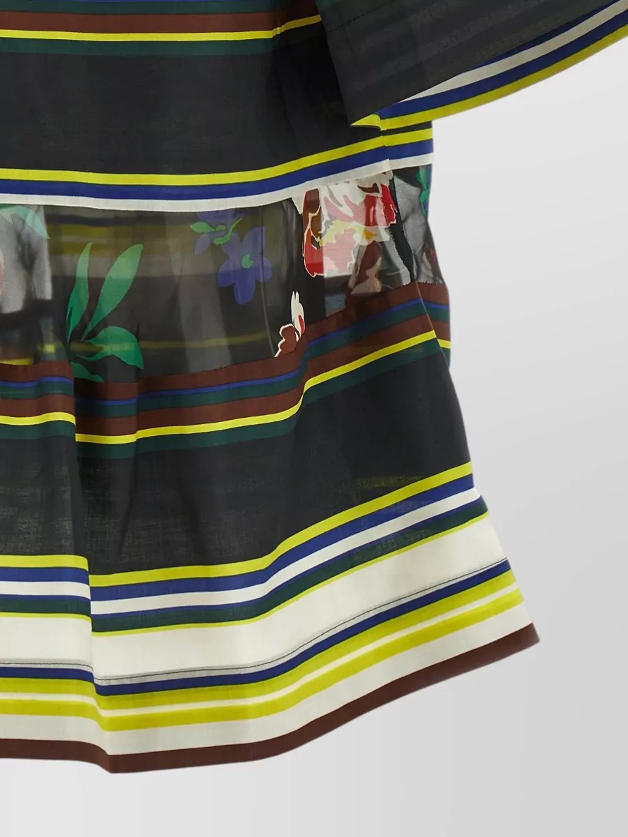 Sacai Striped Floral-Print Short-Sleeve Blouse