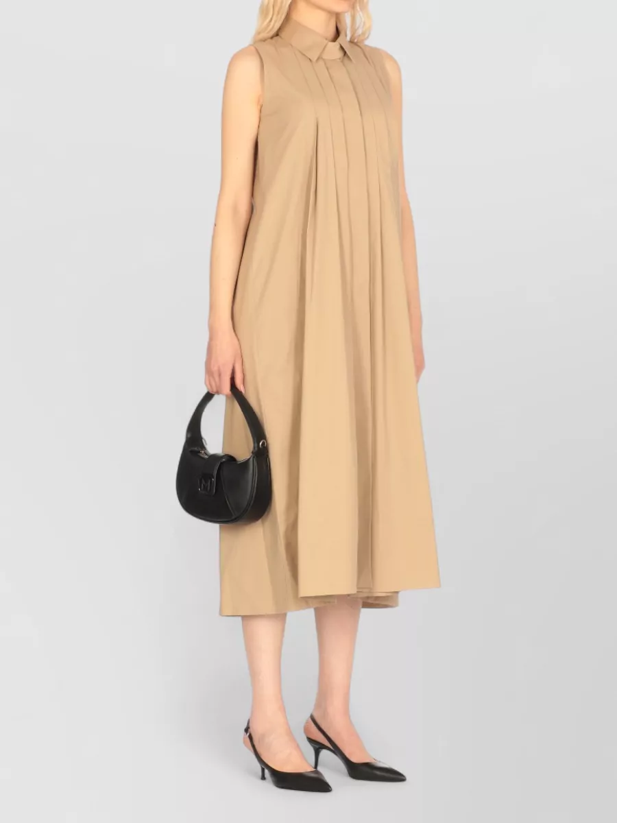 Antonelli Firenze Cotton Sleeveless Pleated Button-Front Midi Dress