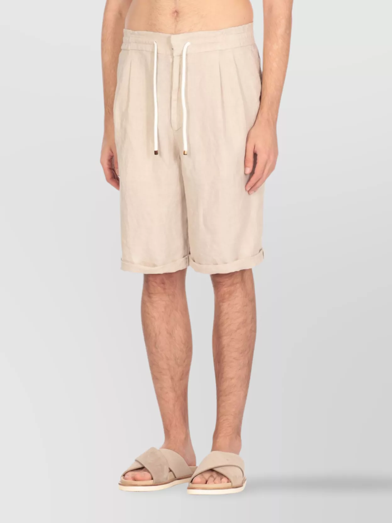 Brunello Cucinelli Drawstring Waist Linen Bermuda Shorts In Neutral