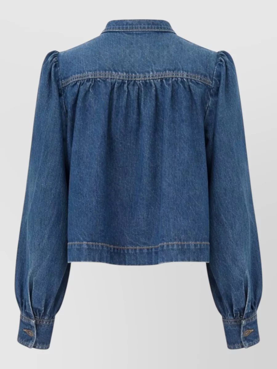Chloé Denim High Neck Gathered Cropped Jacket
