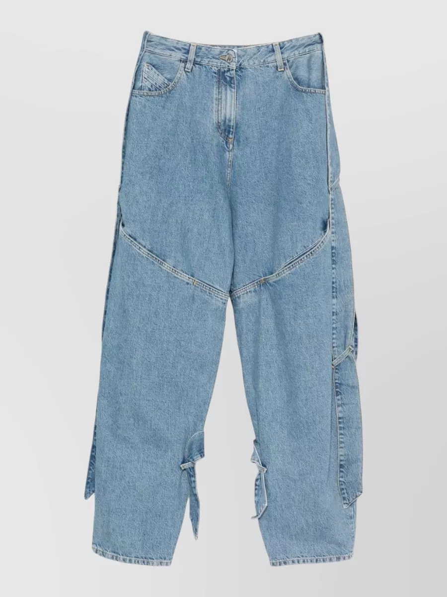 Attico Wide-leg Denim Trousers Tie Detail In Blue