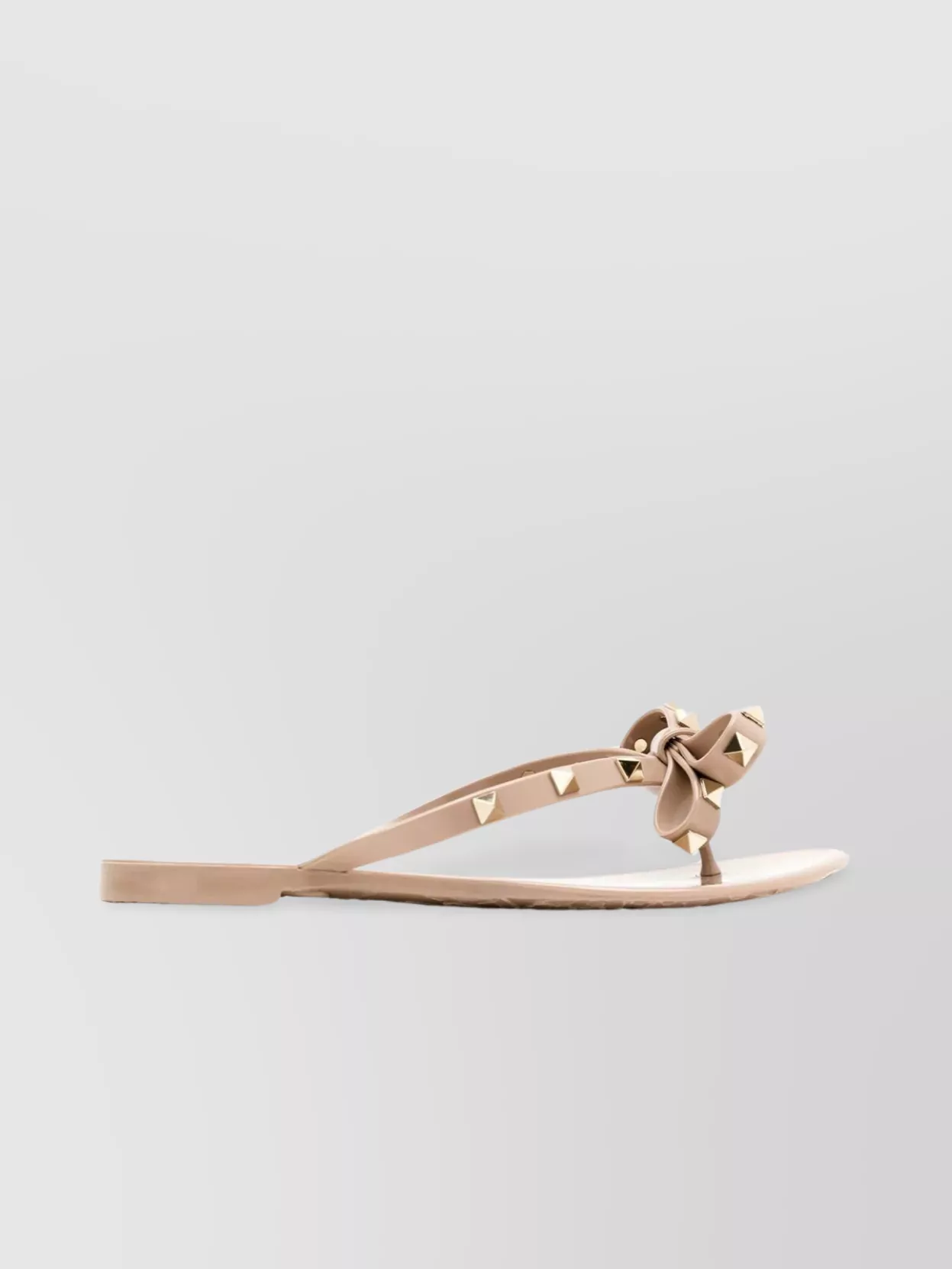 Shop Valentino Lace Sole Flip Flops With Stud Embellishments In Cream
