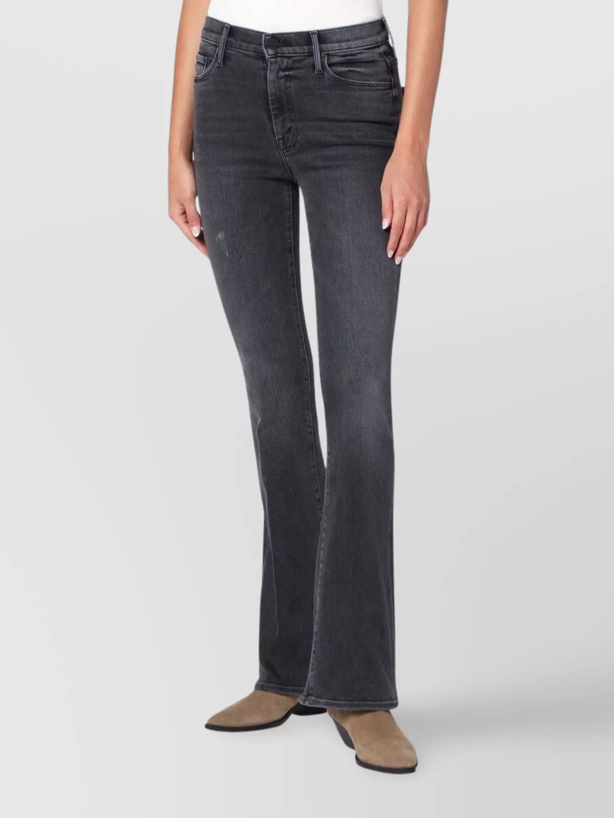 Mother Cropped Jeans With Belt Loops And Faded Effect In Gray