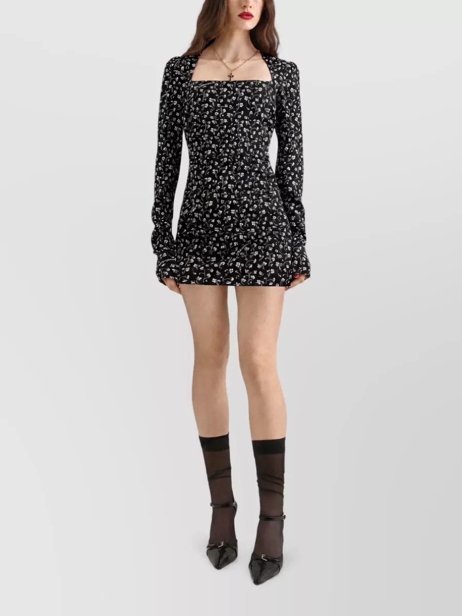 Dolce&Gabbana silk floral-print draped square-neck long-sleeve mini dress