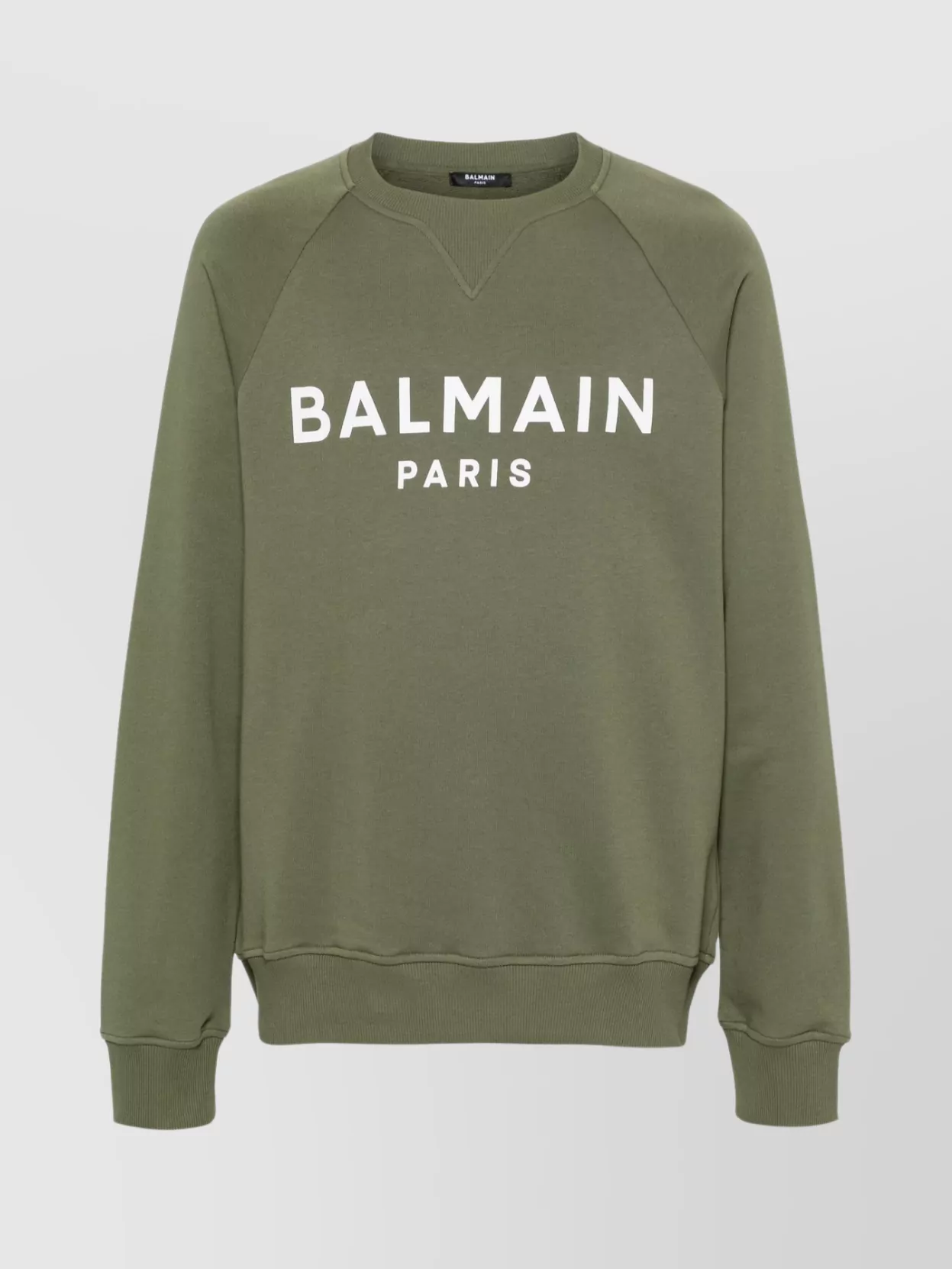 Balmain Parisian Ribbed Hem Sweatshirt With V-stitch Detailing In Green