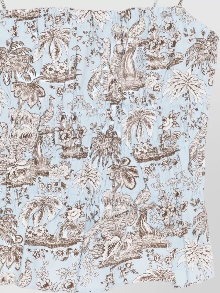 Staud Tropical Smocked Top Lightweight Spaghetti Straps