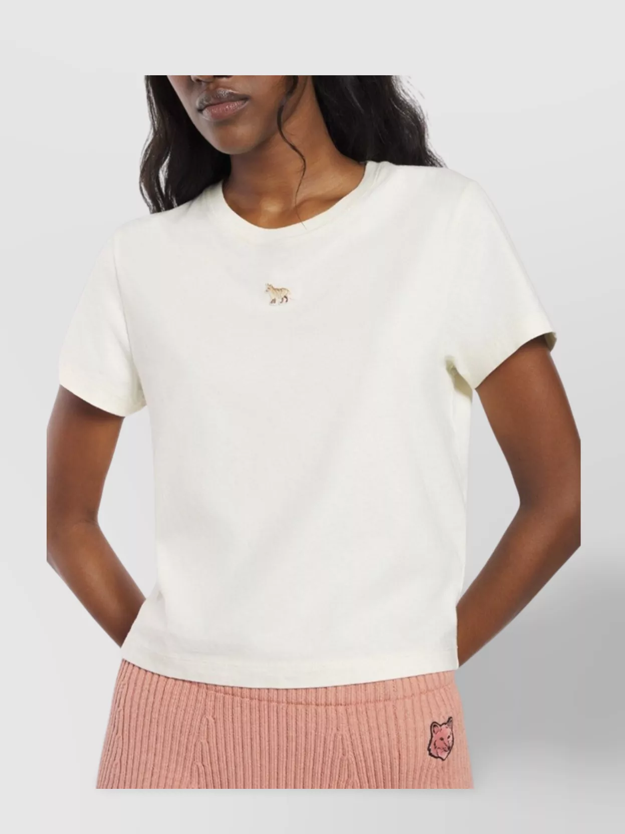 Shop Maison Kitsuné Fox Cub Embroidered Crop T-shirt In Pink