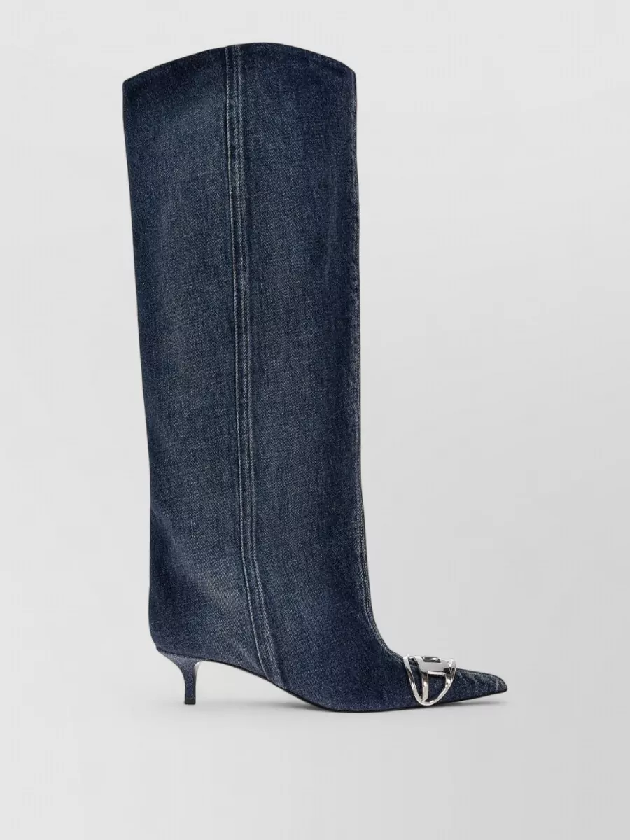 Diesel Venus Denim Boots Kitten Heel Knee Length