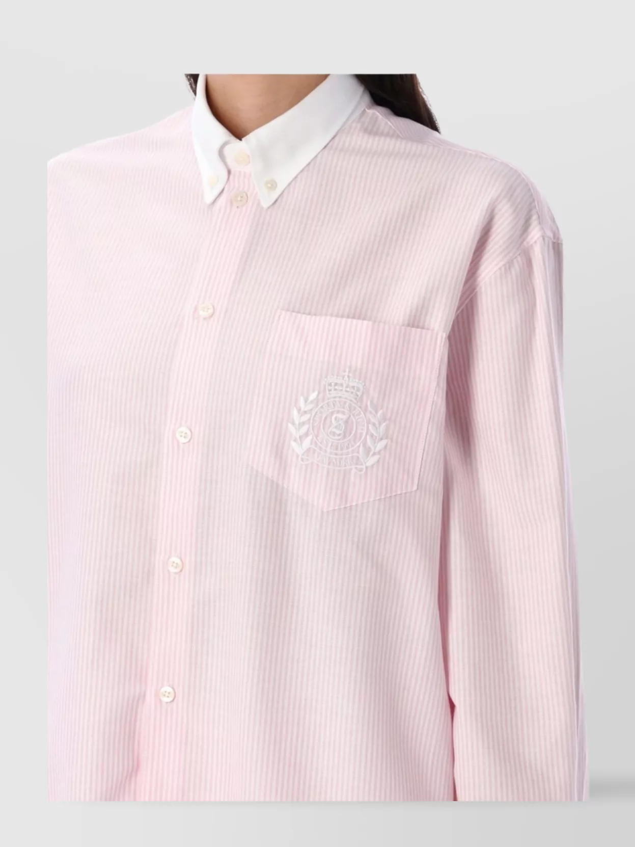 Sporty And Rich Crest-embroidered Striped Shirt In Pink