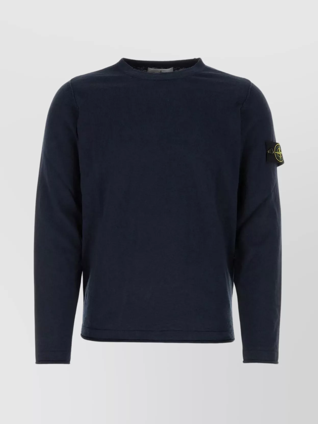 Shop Stone Island Crew-neck Sweater With Detachable Logoed Label In Blue