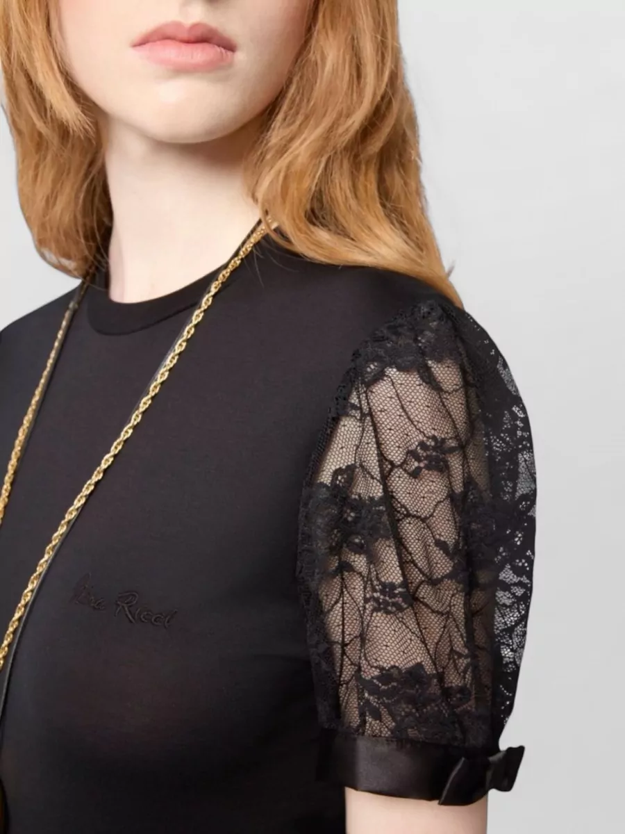 Nina Ricci Round Neck Short Sleeve Top Bows Lace