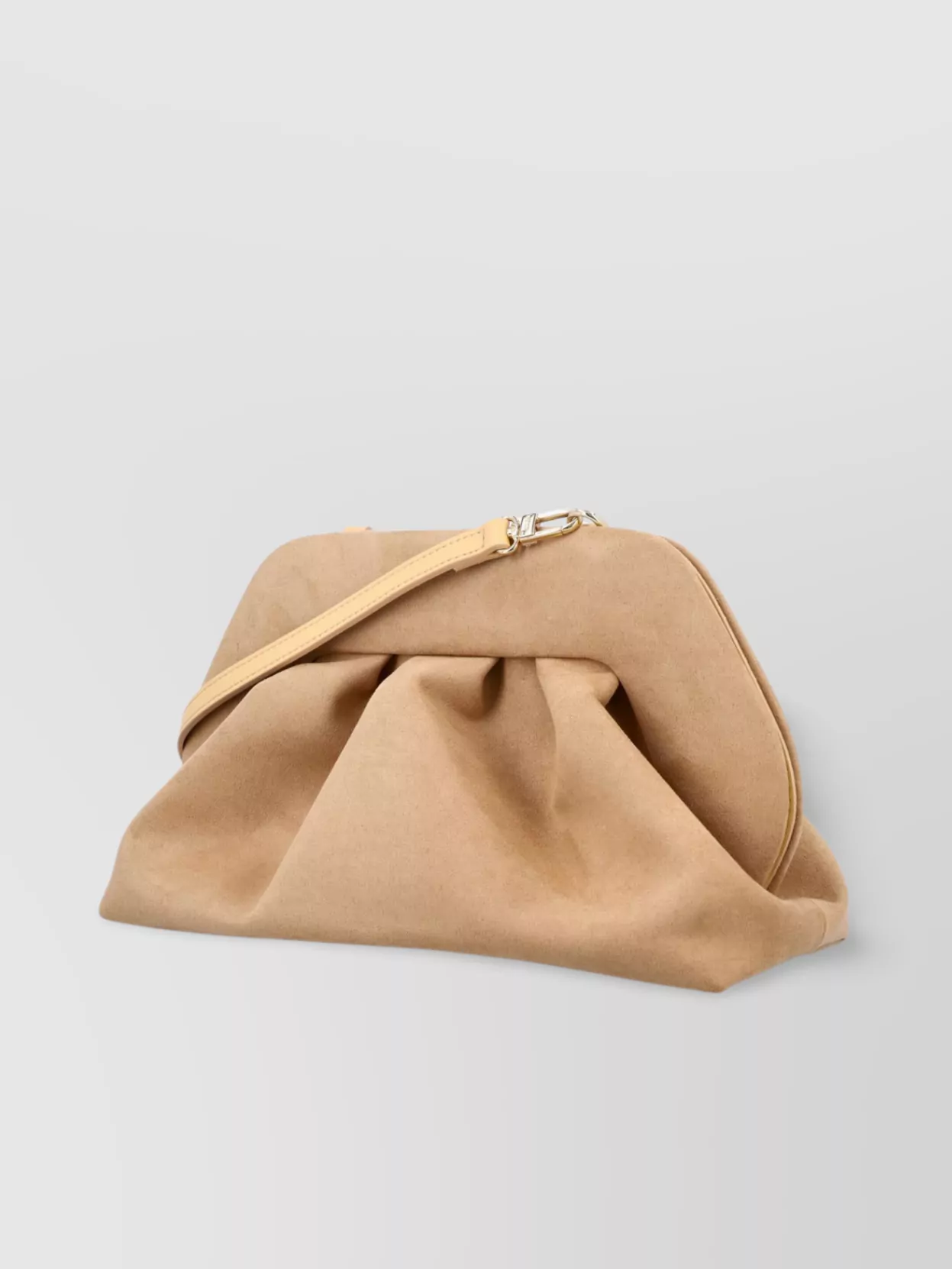 Themoirè Suede Eco Shoulder Bag With Detachable Strap And Pleated Design