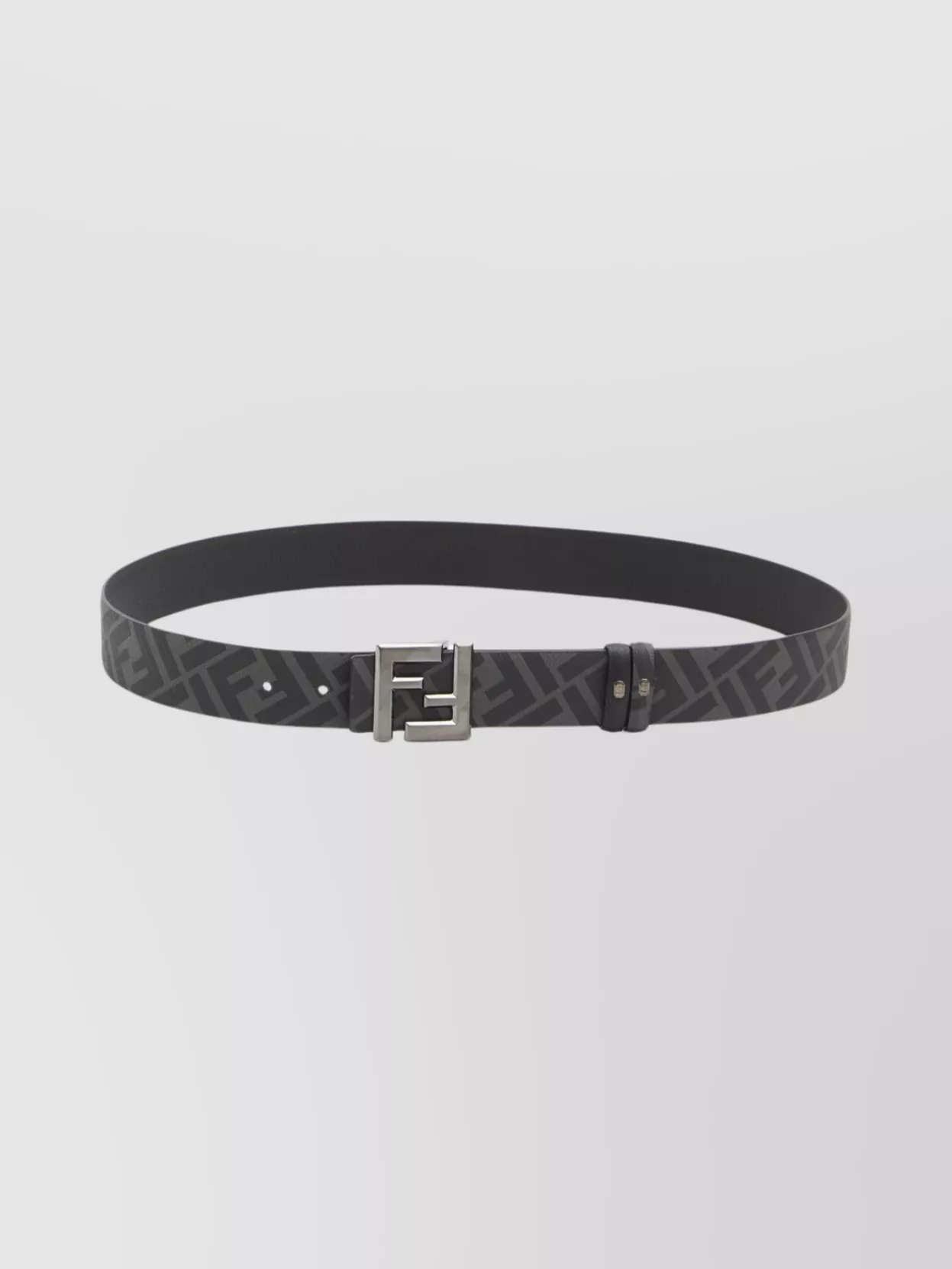 Fendi Reversible Monogram Canvas And Leather Belt In Gray