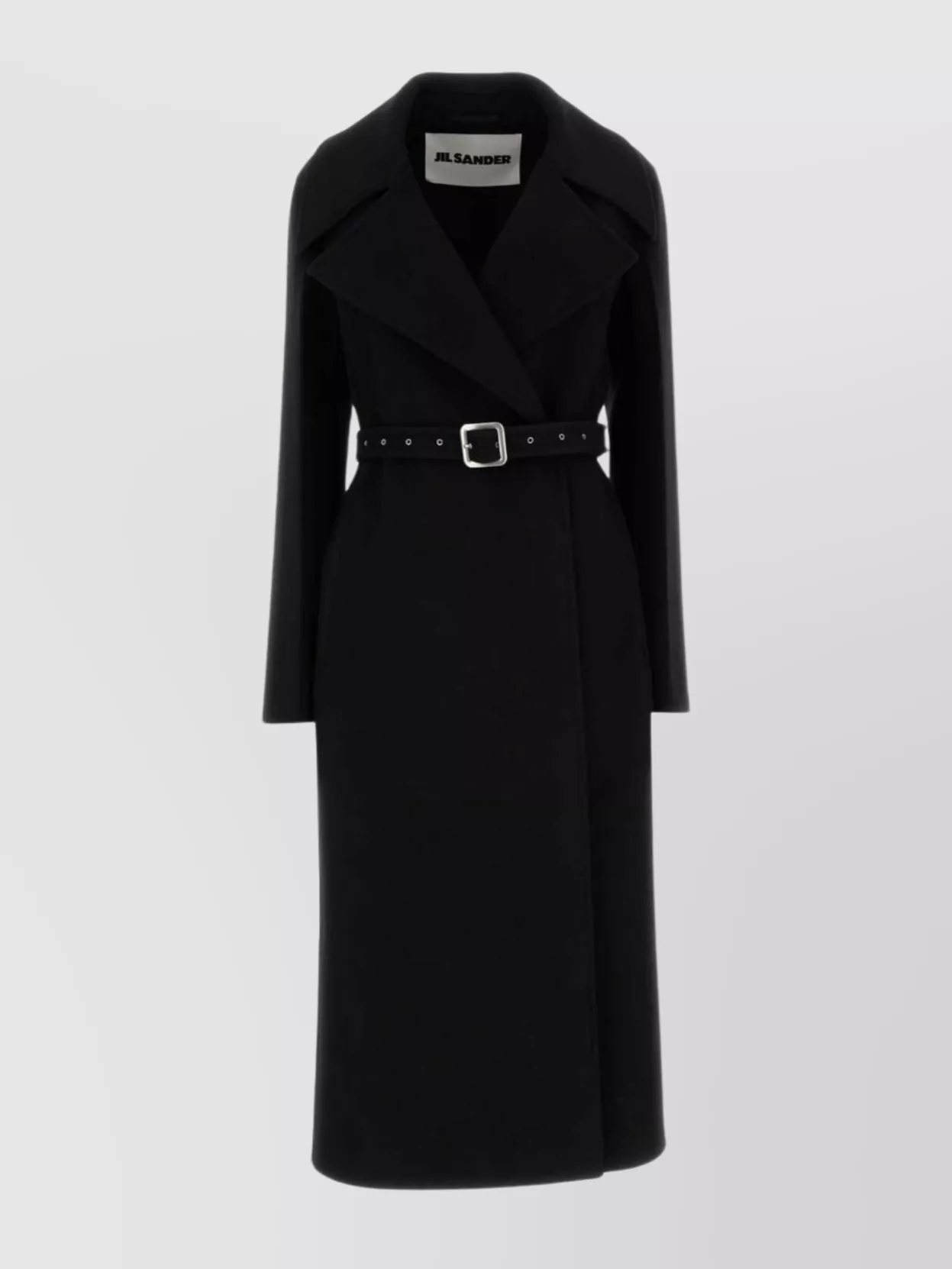 Jil Sander Wool Coat With Belted Waist And Notched Lapels In Black