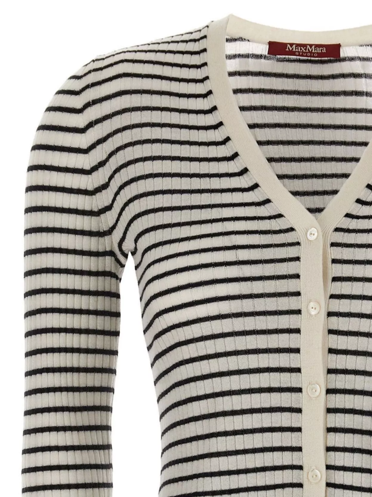 S Max Mara 'striped V-neck Ribbed Long Sleeve Cardigan'