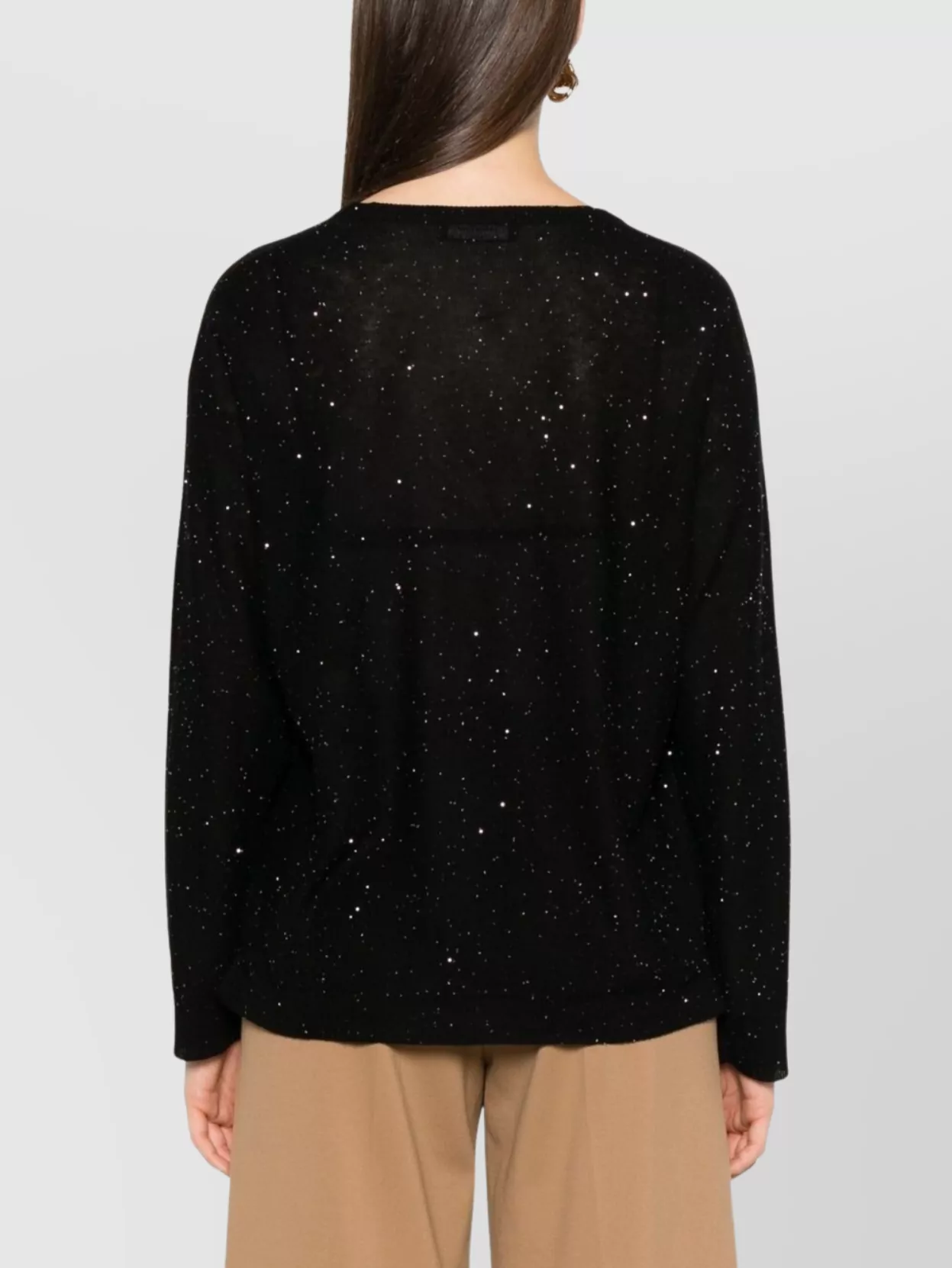 Fabiana Filippi V-neck Wool Sweater Sparkling Detail In Black