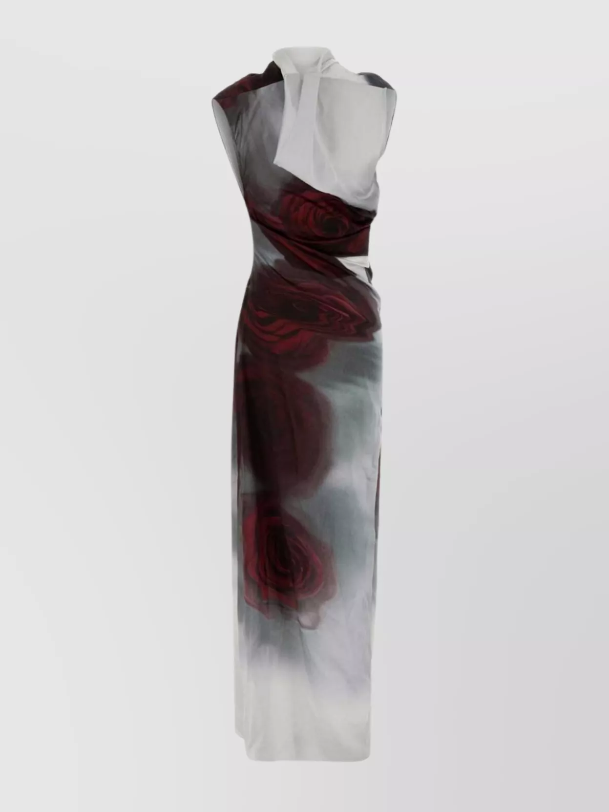 Jean Paul Gaultier Asymmetrical Maxi Dress Floral Print In Black