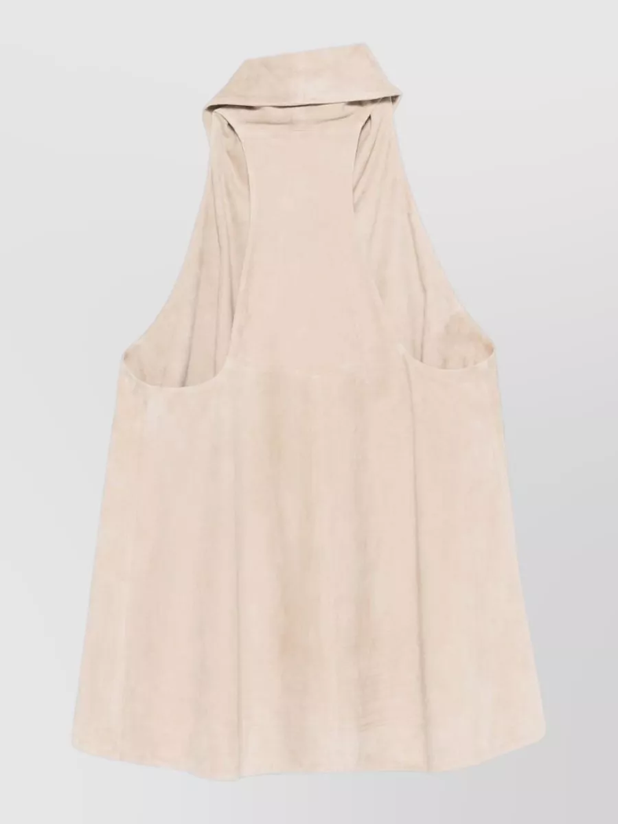 Emporio Armani Leather Draped High-Neck Sleeveless Top