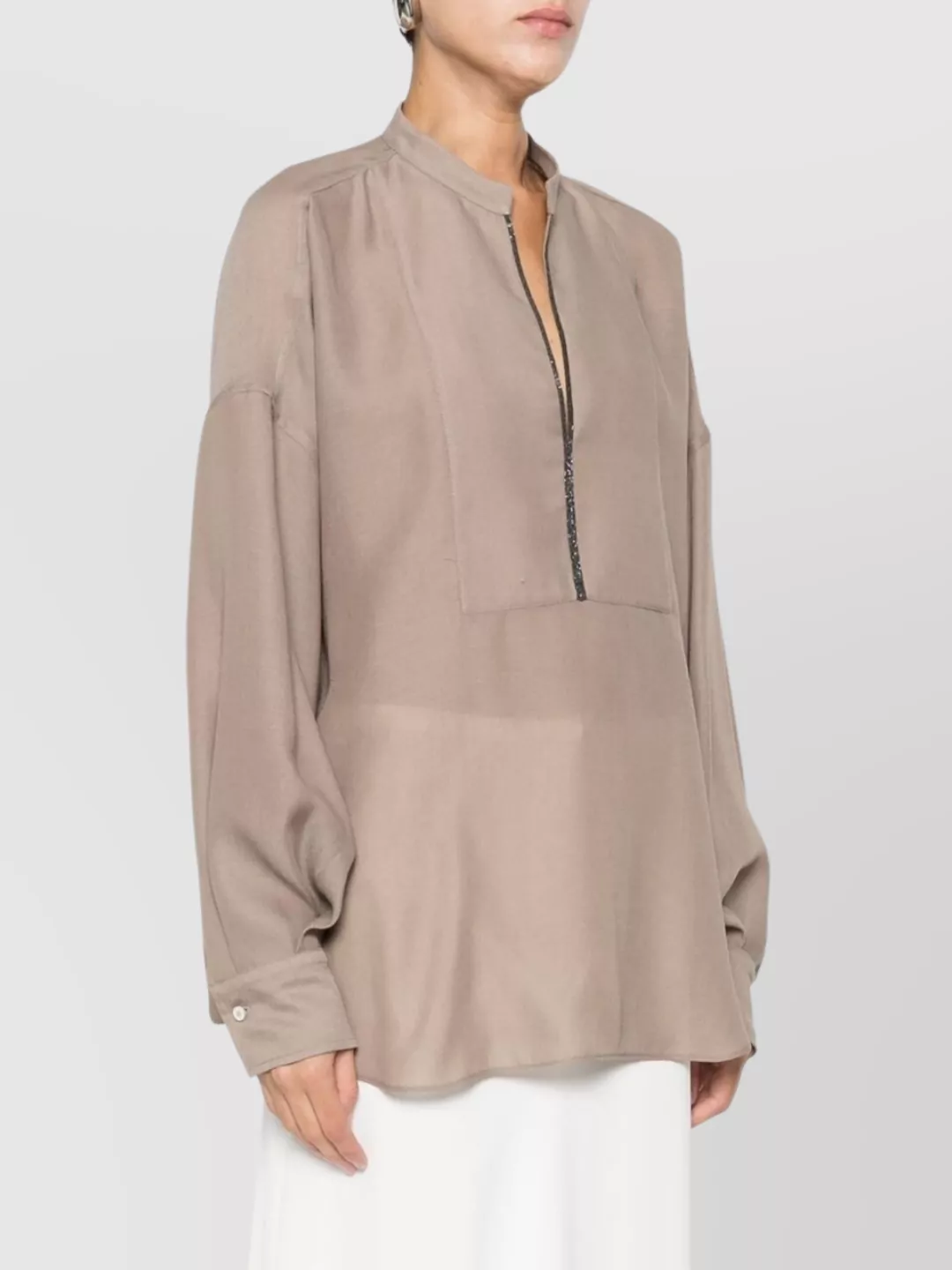 Brunello Cucinelli Relaxed Fit Blouse V Neck Detail In Brown