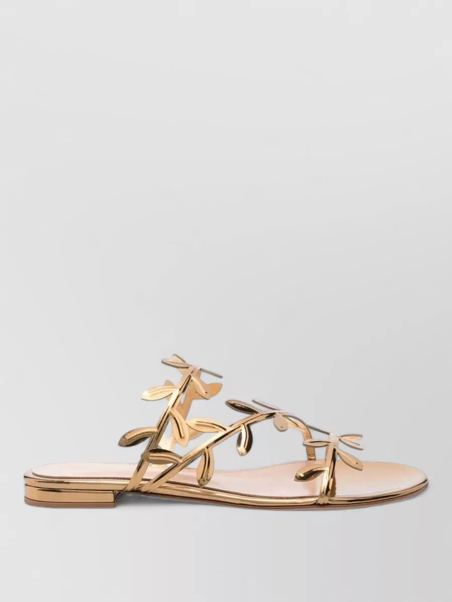 Gianvito Rossi Patent Leather Leaf-Pattern Slide Sandals