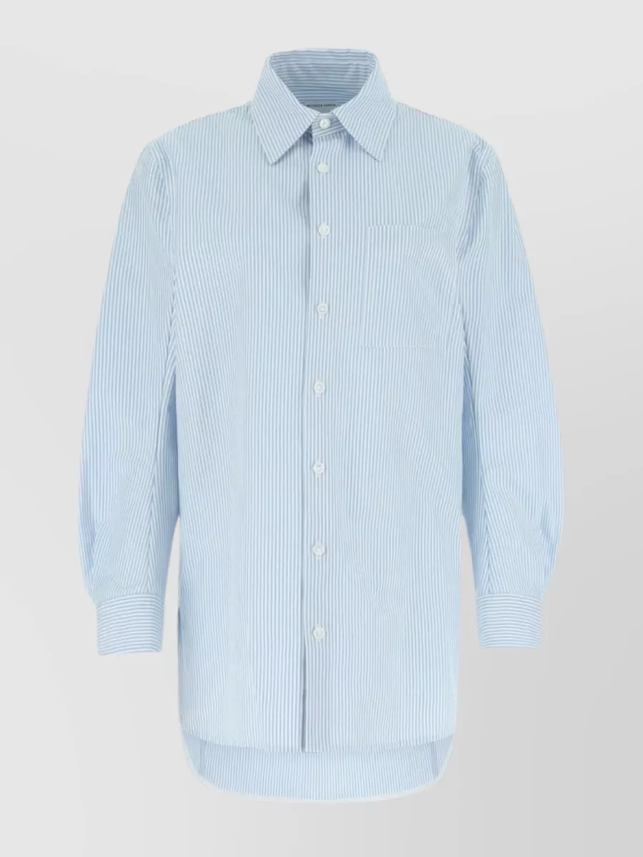 Shop Bottega Veneta Striped Embroidered Cotton Shirt In Blue